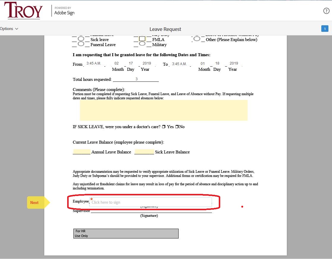 The document will now load so that you can fill it out and sign it.