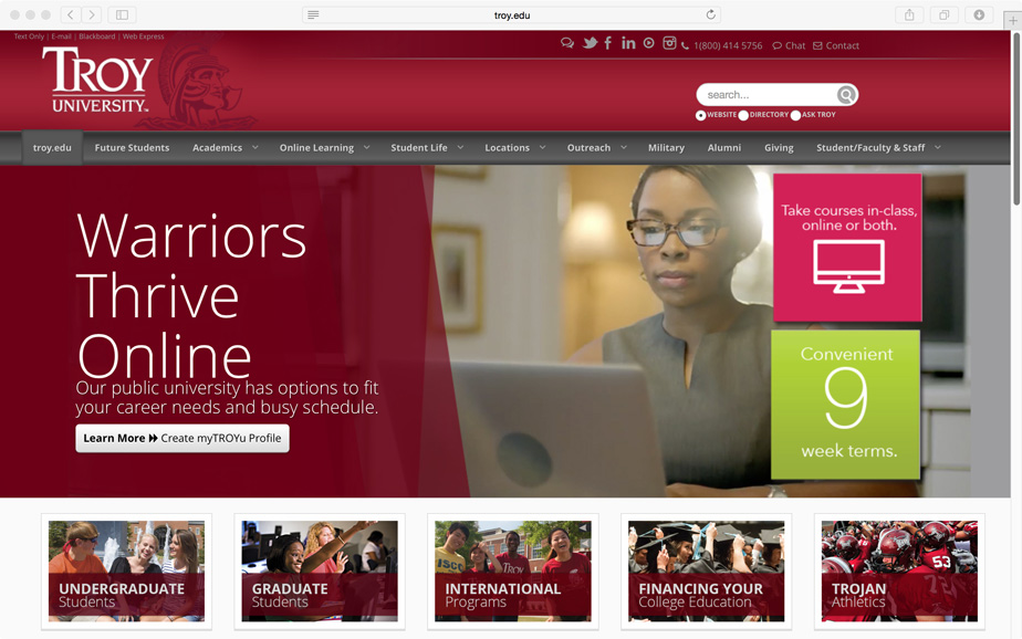 Troy.edu Desktop View