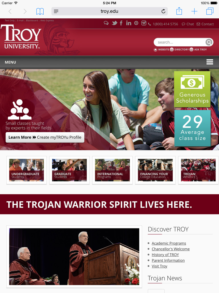 Troy.edu iPad Site