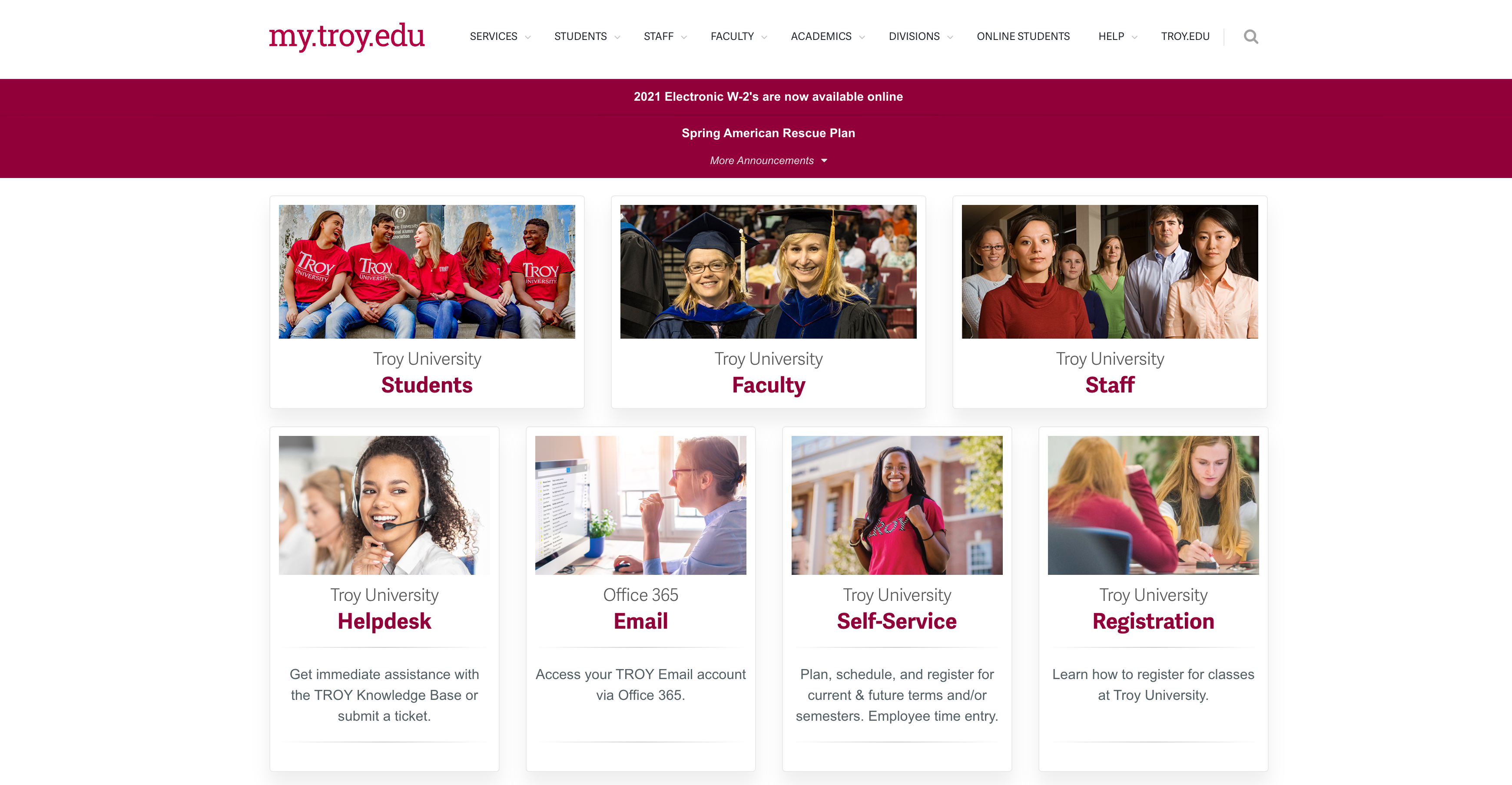 Screenshot of my.troy.edu Homepage