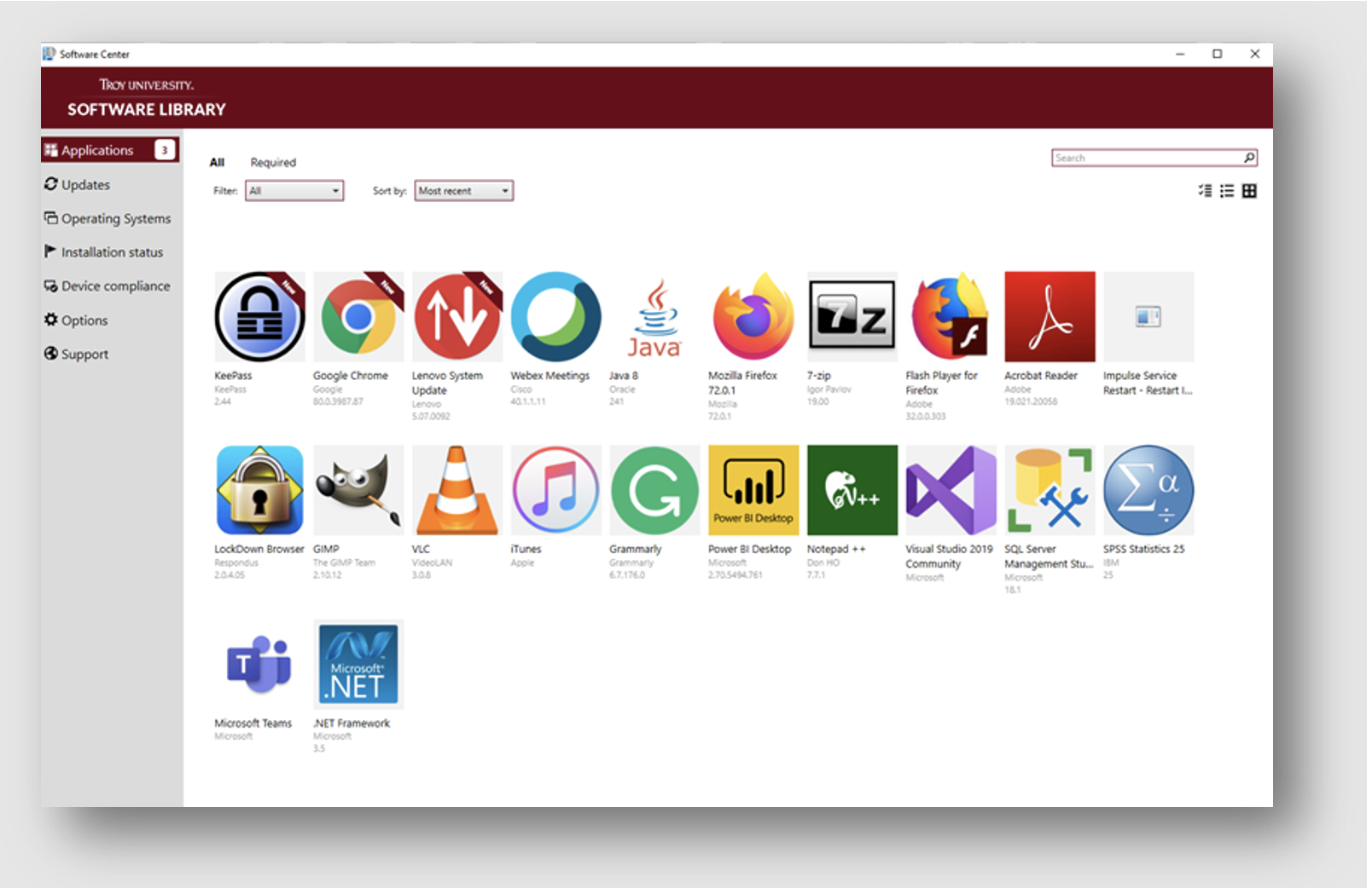 Screenshot of Software Center software library