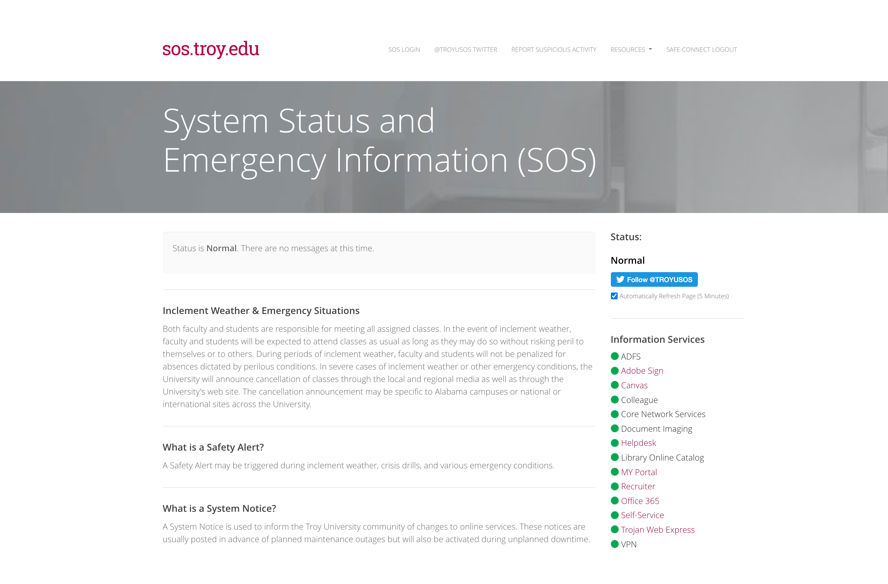 Screenshot of SOS Emergency Information and Systems Notices site