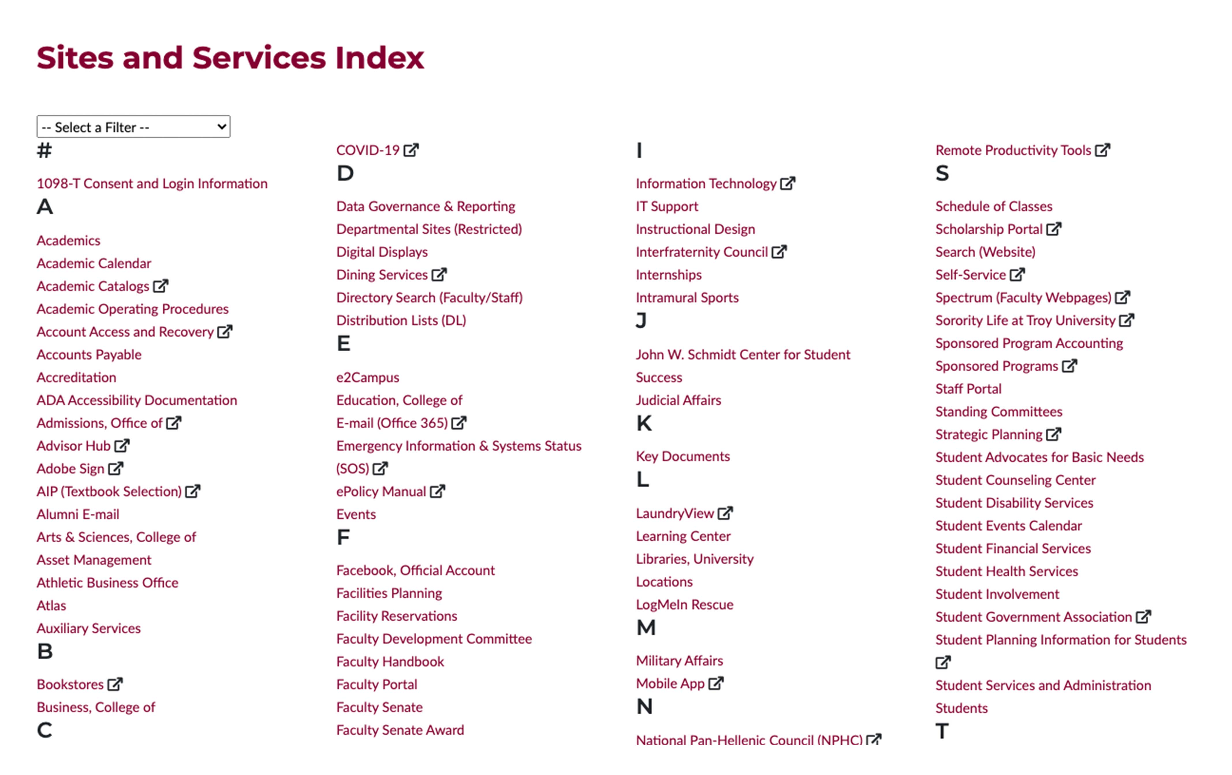 sites and services screen