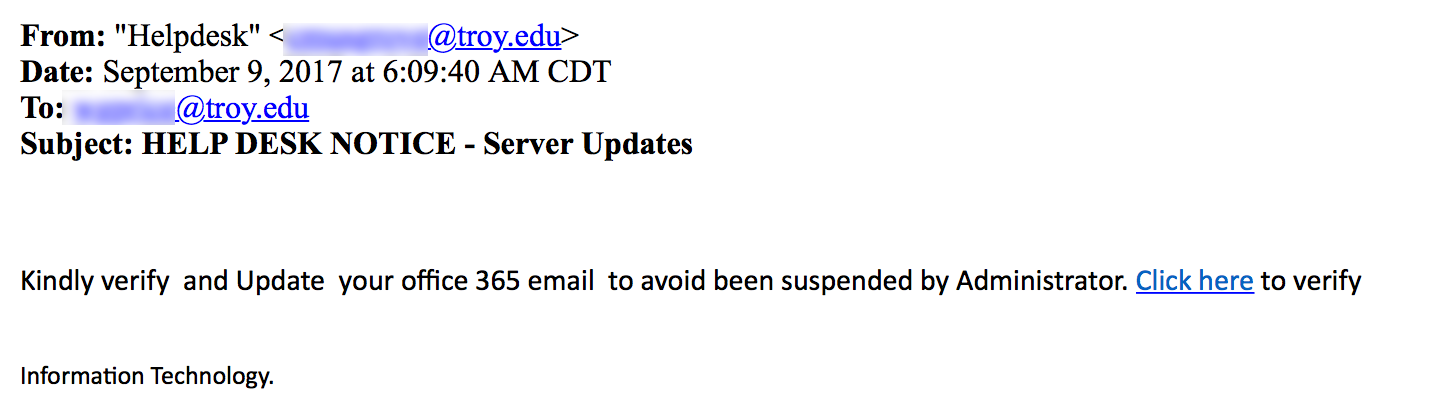 Screenshot 3 of phishing message received on September 9, 2017