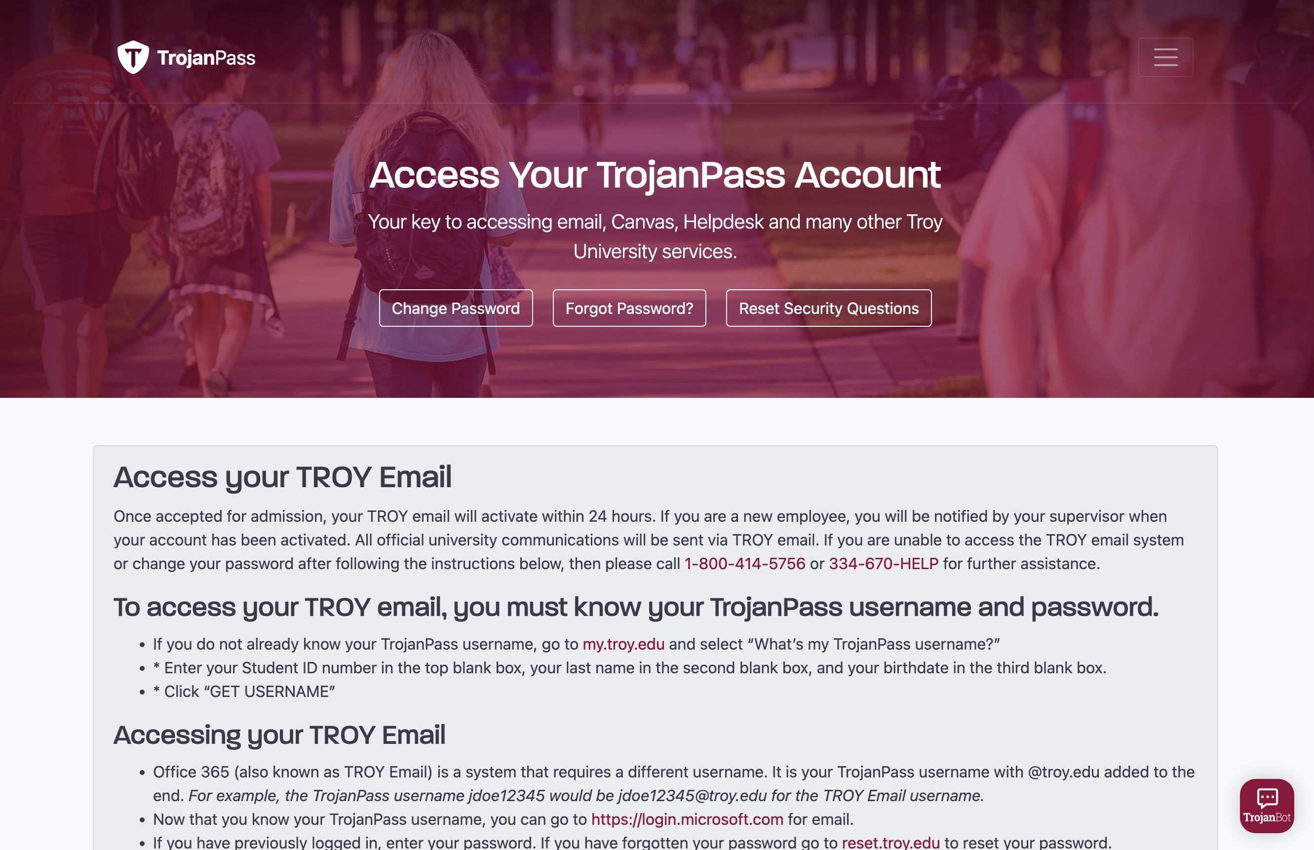 TrojanPass Account Screen